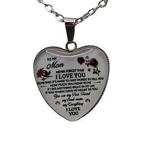 Mom I Love You Rose Heart Necklace Stainless Steel